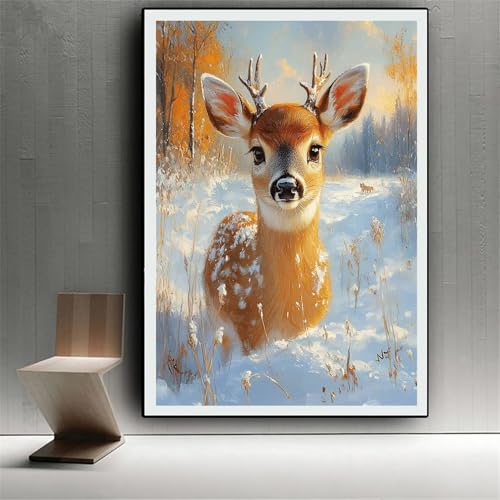 Broderie Diamant Cerf 5D Kit Grand Format pour Décoration de Noël et Activité en Famille