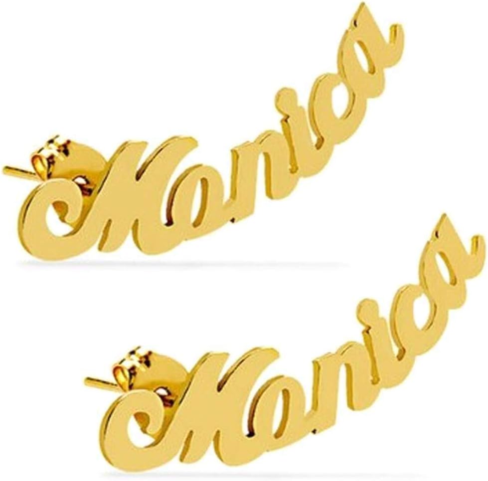 Personalized Name Earrings - 14k Solid Gold, Sterling Silver & Filled Gold | Curved appearance