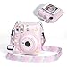Tefola Instant Camera Case for Fuji Instax Mini12, Transparent Camera Protective Case Camera Bag with Film Bag and Adjustable Shoulder Strap Sticker (Pink)
