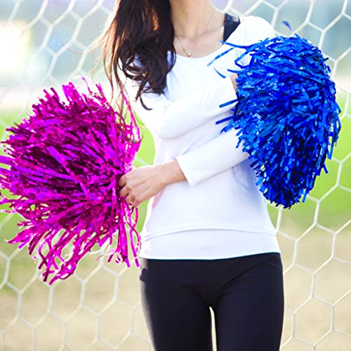 Cheerleading Pom Poms, Marrywindix 14 Pack Cheerleader Pompoms Metallic Foil and Plastic Ring Pompoms Cheerleader for Sports Team Spirit Cheering, Party and Dance - Thumbnail 6