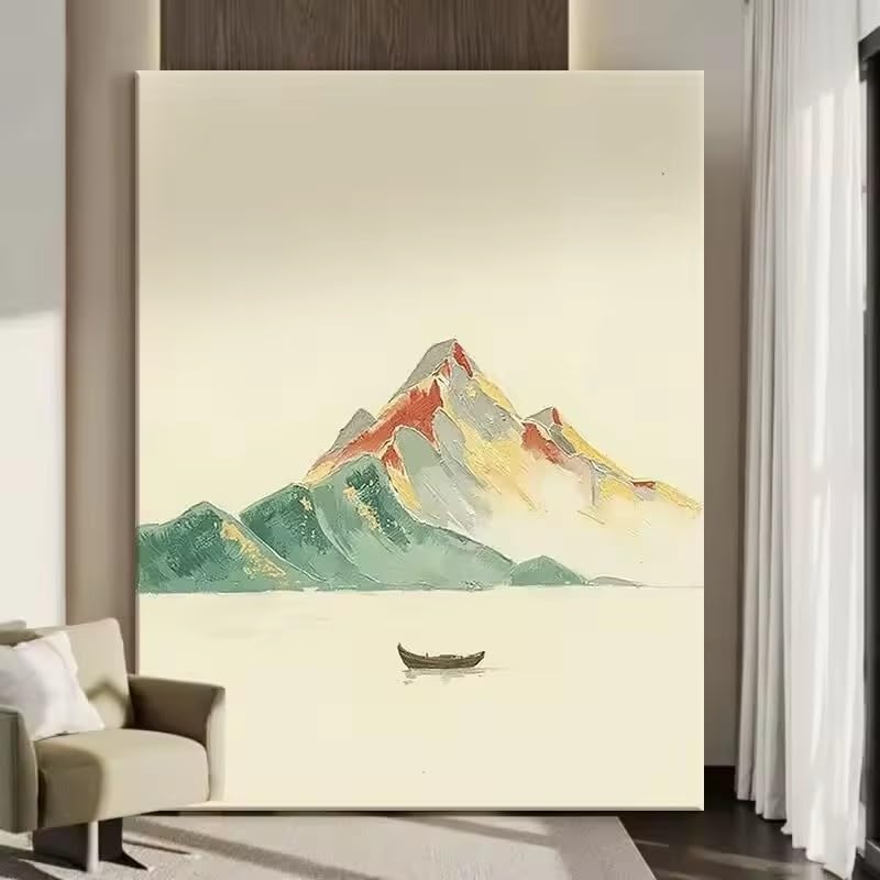LIRHIQYGF Modernes abstraktes Bergmotiv in Goldtönen für die Wanddekoration zu Hause, Gemälde auf Leinwand, Wandbild für Wohnzimmer, Schlafzimmer (80x120cm/Rahmen)