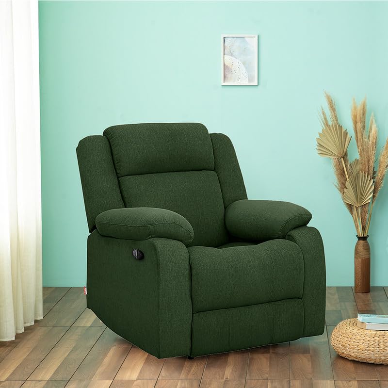 Duroflex Avalon E - Motorized Single Seater Premium Fabric Recliner Sofa | Zero Wall Mechanism | USB Charging Port | Silent Motor | Plush Comfort Design | 3 Years Warranty - Sap Green