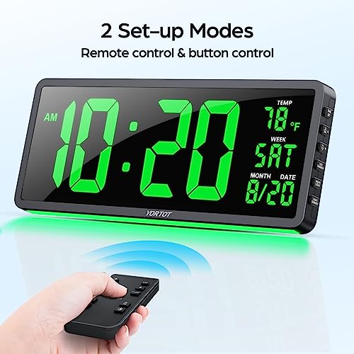 Yortot 16” Large Digital Wall Clock With Remote Control And 7 Night Lights, 4 Level Dimmer, Super Easy To See, Big Led Clock With Indoor Temperature, Date, Perfect For Home, Office, Gym (Green) #TOP7