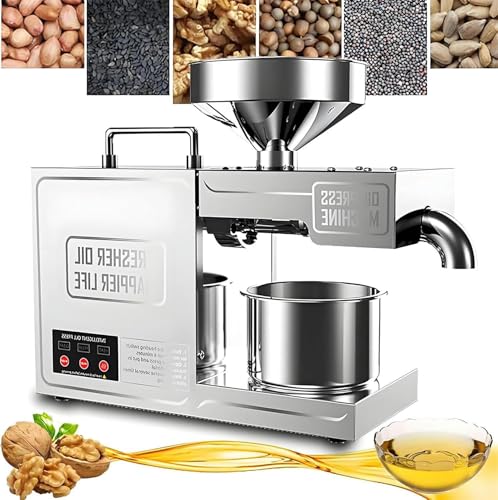 VYUJHNBG 820W Electric Oil Press Machine Cold & Hot Press Automatic Oil Maker, Organic Oil Press Machine 304 Stainless Steel for Peanuts, Sesame Seeds
