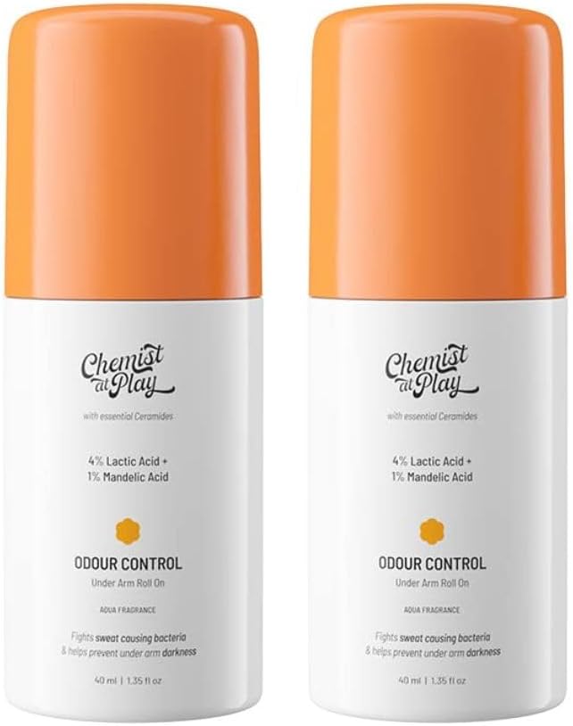 UnderArm Roll On with 5% AHA, Lactic Acid & 1% Mandelic Acid|Prevents Body Odour, Fades Pigmentation & Kills Bacteria|0% Aluminium & 0% Alcohol|Aqua Fragrance|40ml - Pack of 2