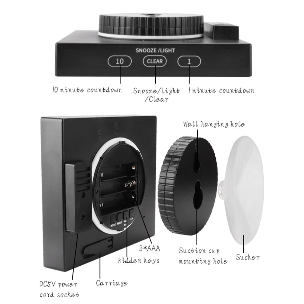 Irfora Reloj digital de baño, resistente al agua, termómetro, higrómetro, pantalla LCD, límite superior e inferior, alarma doble con función de repetición, despertador de cuenta atrás