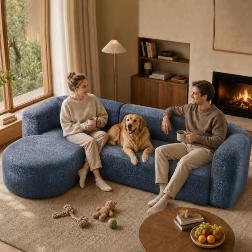 Image of Oversized Sectional Sofa with Chaise with 2 Throw Pillows, 109 inch Modern Luxury Chenille Sofa Extra Deep Seat L-Shape Curved Cloud Couch for Living Room (Left Facing Chaise, Blue)