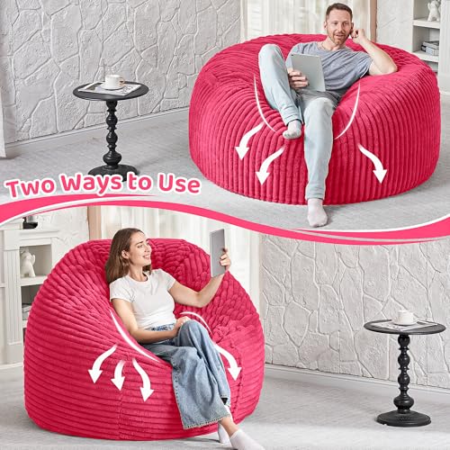 Image of HABUTWAY 6FT Bean Bag Chair, 6' Large Bean Bag Chairs for Adults with Removable Stripe Plush Cover, Memory Foam Beanbag Chair for Living Room Bedroom Dorm,Pink