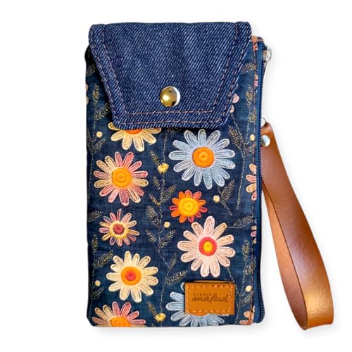 Bolsa feminina pequena para celular carteira documentos Duo2A (Florido/jeans)