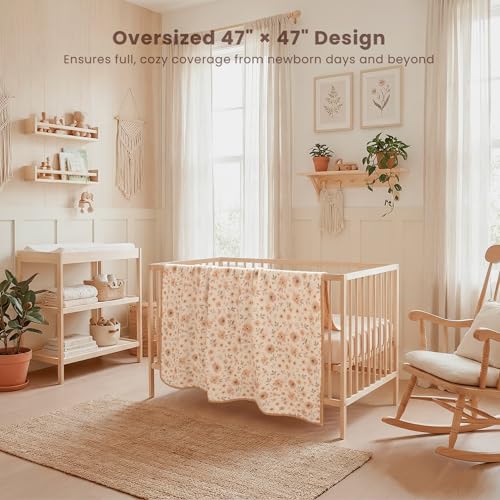Image of Konssy Muslin Baby Blankets, Super Soft 100% Cotton Crib Blanket | Soft Lightweight Nursery Swaddling Wrap for Girls Boys, Infant Toddler, 47 X 47 In, Flourish