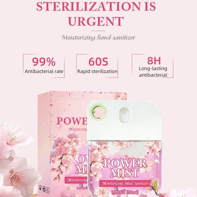 Tragbares, feuchtigkeitsspendendes Handdesinfektionsspray, 99% reinigend, schnelltrocknend und nicht klebrig, Kirschblütenduft, ideal für unterwegs, 39 ml