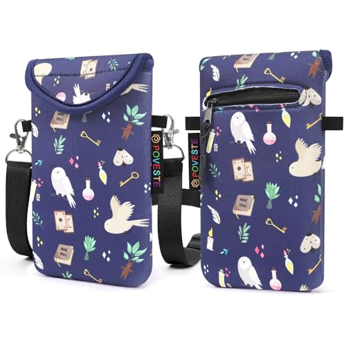 Image of POVESTE Neoprene Cell Phone Sleeve Pouch Case Bag with Crossbody Strap Lanyard for Women, Flap Closure Secure Cell Phone Bag with Pocket for Cards, Cash. (Horgar Magic)