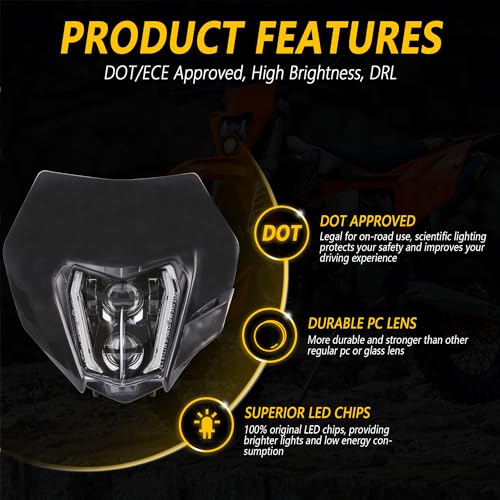 Image of RAMJET4X4 LED Motorcycle Headlight Dirt Bike DRL Headlamp with Bezel Compatible With Motocross Pit Bike Enduro ATV Supermoto 150 250 350 450 500 SX XCW EXC SXF XC SMC R 690
