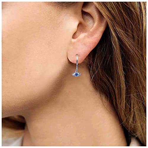 Vintage Cz Evil Eye Dangle Earrings Silver Tiny Evil Huggie Hoop Earring Small Turkish Eye Earring Crystal Lucky Eye Charm Earrings Jewelry for Women (Silver)2