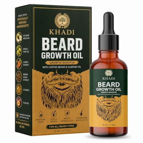 Image of Khadi Beard Growth Booster Oil with Coffee Beans, Almond & Biotin | Thicker, Stronger & Faster Growth | 50 ml