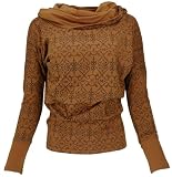 GURU SHOP Lockeres Longshirt aus Bio-Baumwolle, Boho Shirt Schalkapuze - Caramel/Taupe, Damen, Size:L