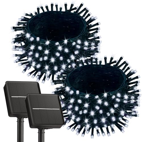 Brightown 2 Pack Solar String Lights for Outside, Each 46Ft 120 LED Solar String Lights Outdoor with 8 Modes, IP65 Waterproof Solar Lights for Patio Yard Wedding Garden Party Decorations, Cool White