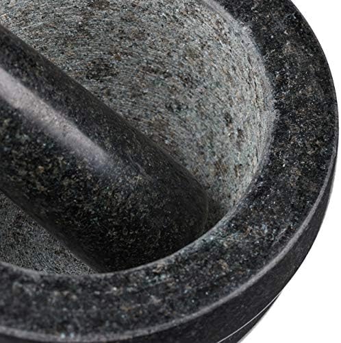 Relaxdays 10029951 Granite Pestle, Robust and Durable, Spices, Herbs, Polished Stone Mortar, Diameter 14 cm, 400 ml, Grey, Black