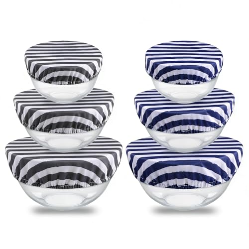 wegreeco Elastic Reusable Bowl Covers for Bread Proofing, Fabric Cloth Sourdough Bowl Covers for Proofing - Set of 6, Black&Grey Stripes