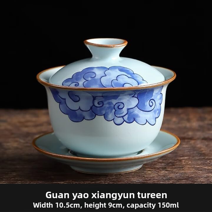 Ceramics Cloud Gaiwan Teacup, 150ml 5.1oz, Chinese Style Handmade Kungfu Tea Set