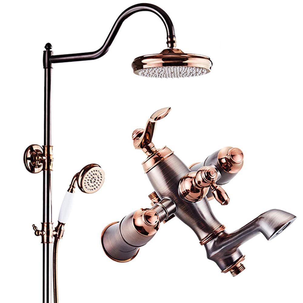 Kits de douche brun antique avec pommeau de douche rond effet pluie