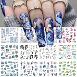 KSTBJN Marble Nail Art Stickers Water Transfer Nail Decals 12 Sheets Colorful Marble Nail Stickers Wave Line Painting Geometry Abstract Design Nail Accessories for Women Girls Manicure Decorations