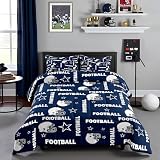 American Football Bedding Set Twin Size for Kids Boys,Navy Blue Grey Helmet Stars Print Comforter Set Teens Room Decor,Cowboys Men Football Sports Quilt Set Vintage Style Duvet Insert 2Pcs