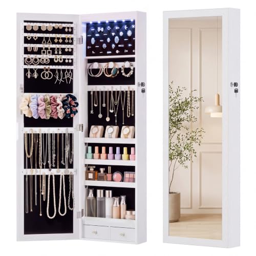 Sweetcrispy Jewelry Armoire Cabinet, Hanging Mirror with Storage, 47.2 Inch