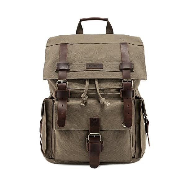 Kattee-Mens-Leather-Canvas-Backpack-Large-School-Bag-Travel-Rucksack-Army-Green Kattee Men’s Leather Canvas Backpack Large School Bag Travel Rucksack Army Green