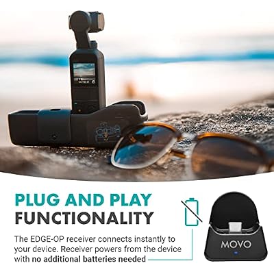 Movo Edge-OP Wireless Lavalier Microphone for Osmo Pocket 1 and 2 - Wireless Clip-on Lapel Mic, Transmitter, and Receiver Set for Video, Vlogging, Filming