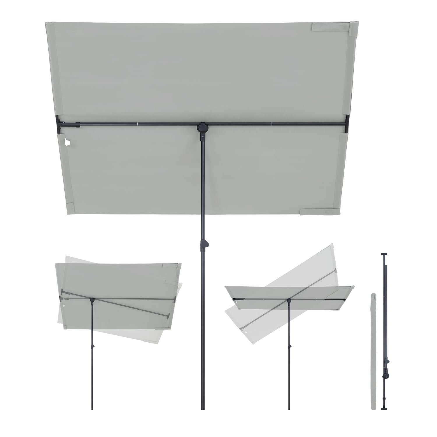 Sekey Sonnenschirm Rechteckig, 130x180 cm Sonnenschirm Balkon mit UPF50+ Sonnenschutz, ideal für Sonnenschutz und Privatsphäre auf Balkon und Terrasse Hellgrau