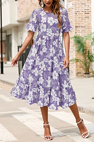 Image of STYLEWORD Womens Summer Casual Short Sleeve Flowy Midi Beach Dress