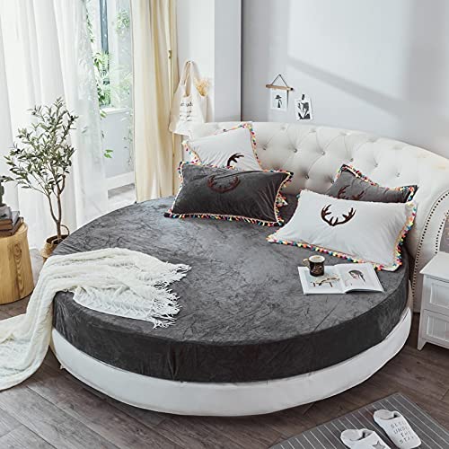 KXCAQ Bed sheet soft Home textiles Velvet Round Bed fitted sheet Round shape coral fleece bed Hotel Round shape Sheet soft Round2.0M DarkGray