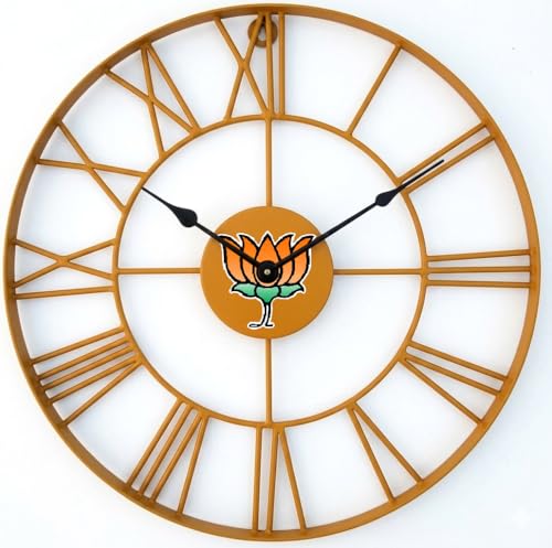 Image of Saffron 18-Inch Round Iron Wall Clock with Roman Numerals | Skeleton Design | Stylish Home & Office Decor