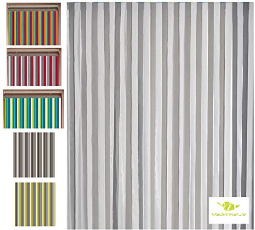 MadeInNature Rideau de Porte Lanières Plastiques qualité supérieure, Intérieur et Extérieur, Largeur 90 cm x Longueur 220 cm, Plusieurs modèles aux Choix (Gris,...