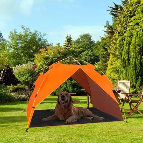 CAREDPETS Dog Canopy Shade Shelter Tent for Small Medium Elevated Raised Outdoor Dog Bed Cots, Outside Dog House Pet Sun Umbrella, Quick Setup & No Assembly Needed, Orange 55"X40" (Cots Not Included) Cover