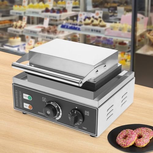 110V Commercial Donut Maker Machine, Electric Stainless Steel Doughnut Maker Double-Sided Heating, 6 Holes Double-Sided Heating Waffle Machine, Temperature 122-572℉, for Restaurant and Home Use