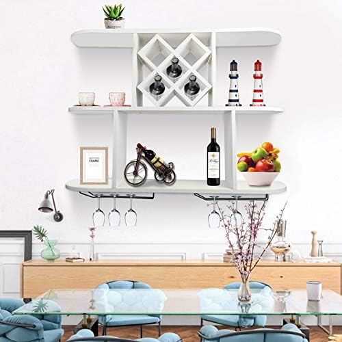 Cocoarm Wall-Mounted Wine Rack, Multifunctional Wooden Wine Organizer Display Stand Modern Bottle Glass Holder Storage Shelf Bar Accessories Shelving for Home Kitchen Dining Room Bar Office