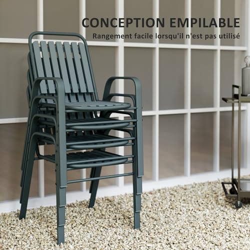 Lot 4 chaises jardin empilables acier, Outsunny