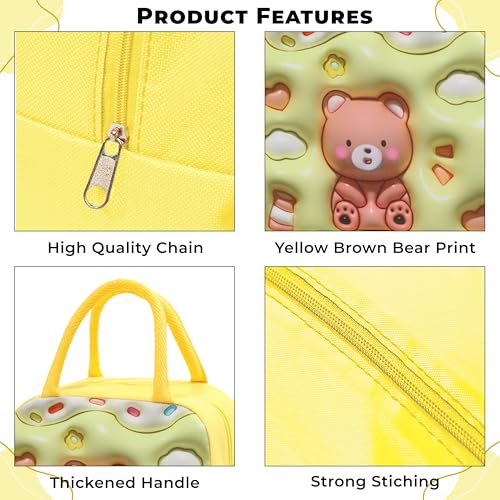 Image of Kraptick Compact & Stylish Design Printed Tiffin Bag for Children Insulated Lunch Bag for Kids Perfect Leakproof Keeps Hot and Cold Lunch Bag for School (Yellow Brown Bear)