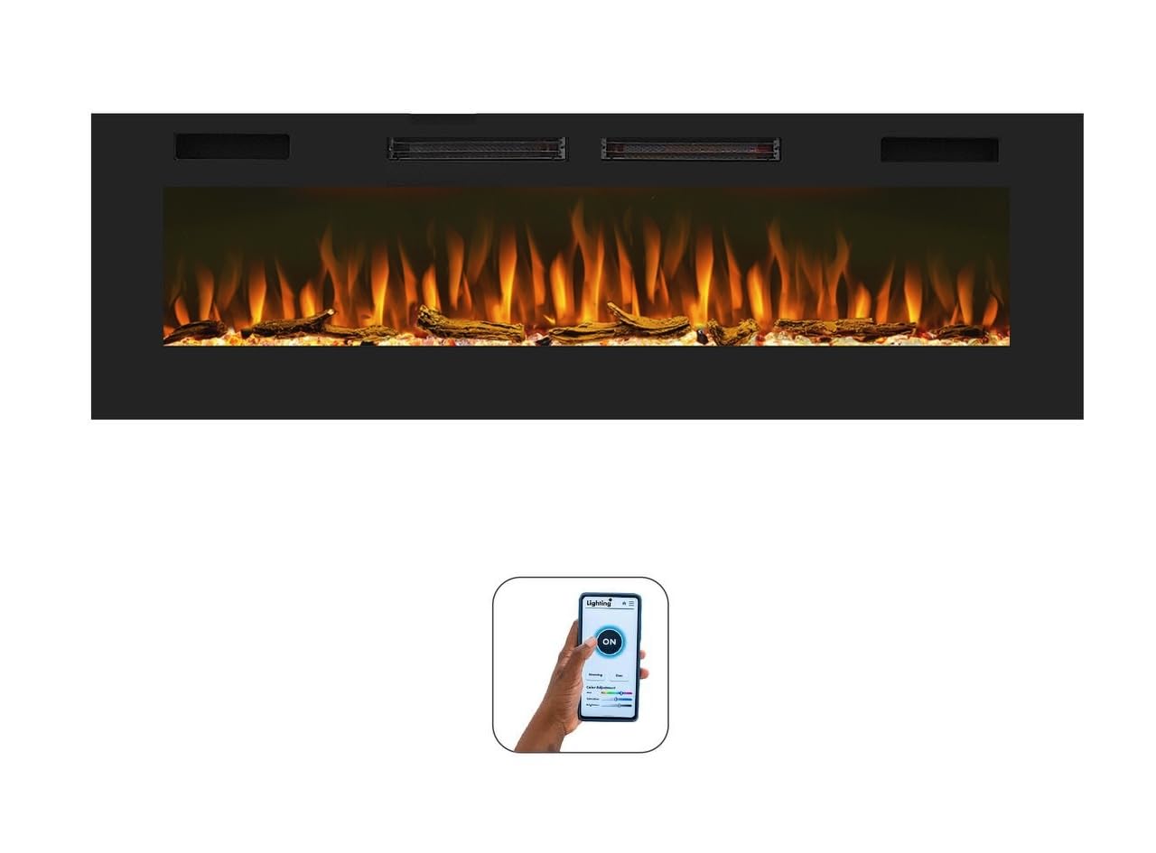 Mystflame Crystal 60 - Caminetto Elettrico da Parete con Wi-Fi, 152 cm, Ultra Sottile 8 cm, 12 Colori Fiamma, Termostato 750/1500W, Comoda Stufa Riscaldante, Touch Screen e Timer