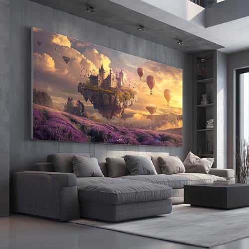 Grand tableau decoration murale salon chateau aventure montgolfiere 50x100