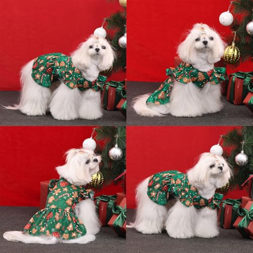 Image of CuteBone Frilly Dog Dress Princess Puppy Christmas Dresses with Ruffled Sleeves Cat Clothes Outfit for Small Dogs Girl Pet Apparel