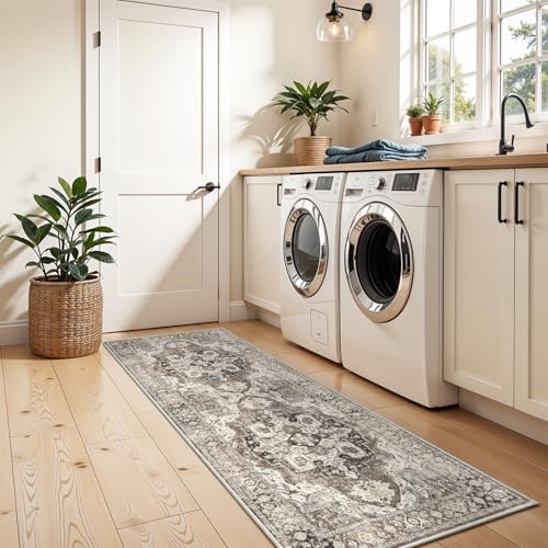 YOUFORTONG 2x5 Washable Entryway Rug: Vintage Non Slip Door Mat Indoor Soft Kitchen Rug Runner Low Pile Floor Mat for Bedroom Farmhouse Carpet Runner (Beige, 2x5)