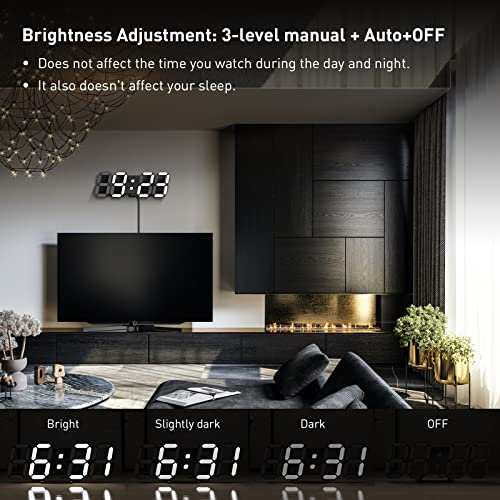 Msaff 3D Led Digital Alarm Clock 9.7" Auto Adjustable Brightness With Remote Control, Wall Clock For Bedroom Living Room, Night Light, 12/24H Display, Date Temperature, Looping Display -Black #TOP4