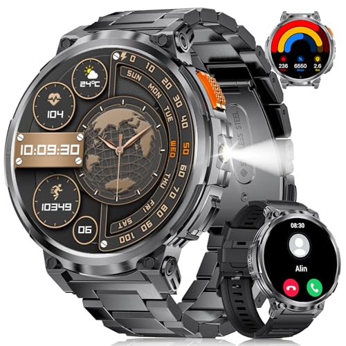 LIGE Smart Watch for Men Answer/Make Calls,1.85" HD Large Display Fitness Tracker with Flashlights,730mAh Smartwatch with IP68 Waterproof 120+Sport Modes for Android iOS, Black