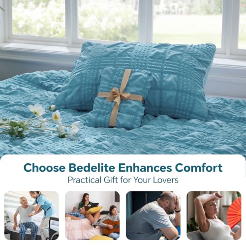 Image of BEDELITE King Size Comforter Set, Seersucker Bedding Set 3 Pieces, Blue Fog | All Season Use, Machine Washable, Soft and Lightweight, Ruched Comforter for Bedroom, Wrinkle-Resistant, Cozy and Stylish