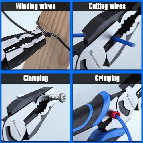 SPEEDWOX 8-Inch Multifunctional Tool Pliers Multipurpose Linesman Pliers with Wire Cutter and Crimper Serrated Jaws Screw Extractor Screw Removal Tool - Image 2