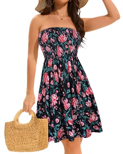 Image of elescat Summer Dresses for Women 2026 Strapless Casual Beach Cover Ups Tube Top Sundress