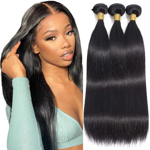 LOVFIR Tissage Naturel Cheveux Humain Tissage Bresilien Lisse Cheveux Naturels Humains Straight Human Hair Bundles Meche Tissage Cheveux Humain 10 10 10 Pouces...